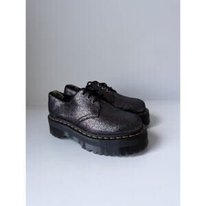 Dr. Martens 1461 Quad FL Fur Lined Platform Oxford Black Glitte Womens Size 7